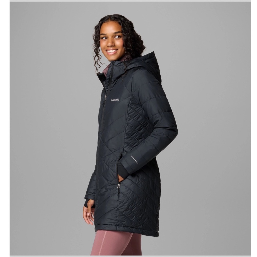 Columbia Women Size XXL Heavenly Long Hooded Jacket Black Omni-Heat Quilted